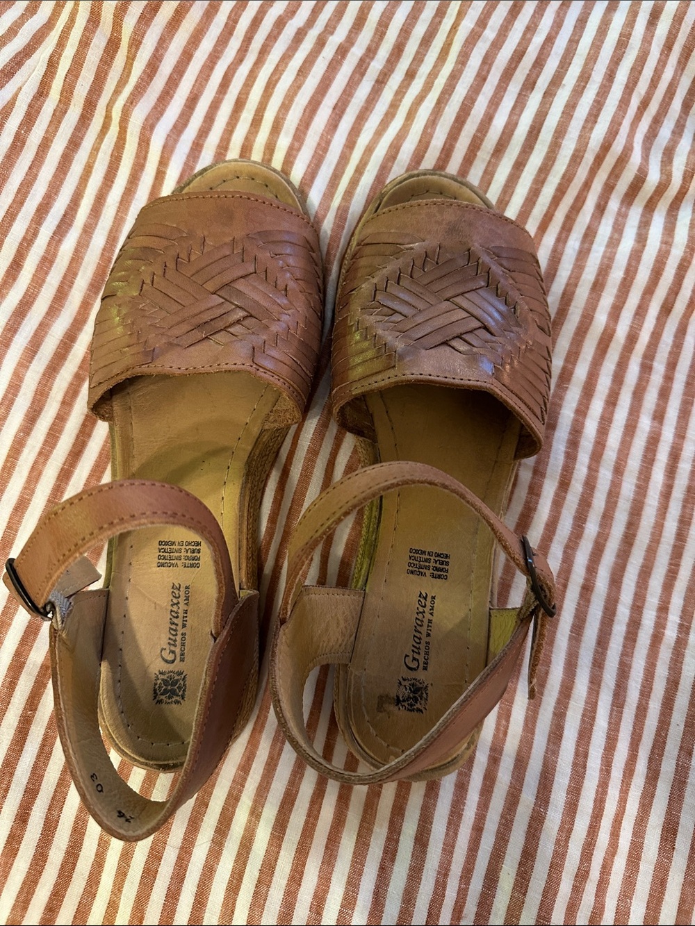 Guaraxez Leather Huarache Sandals Tan Woven Mexican Handmade Size 26 US 9 - 9.5